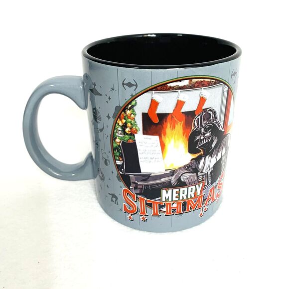 Star Wars Coffee Mug Adult 20 oz Darth Vader Merry Sithmas Gray Black Ceramic - Picture 2 of 7
